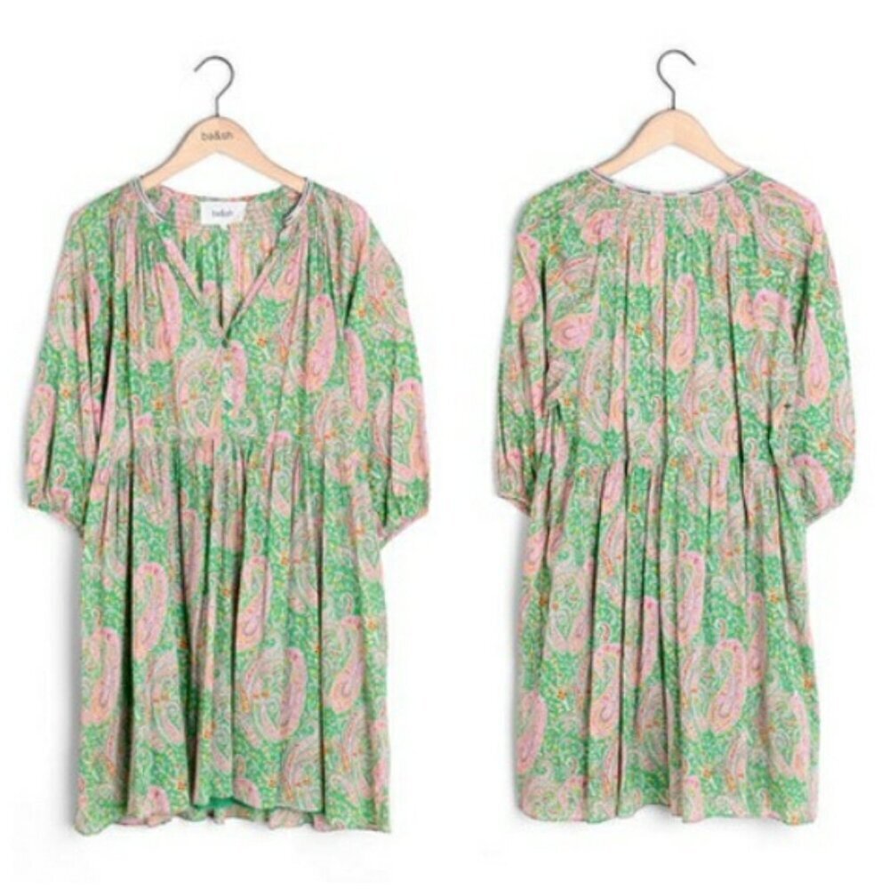 πBA&SHπ Odeon Robe Dress ~ Vert Green Paisley Print Large - Picture 10 of 16